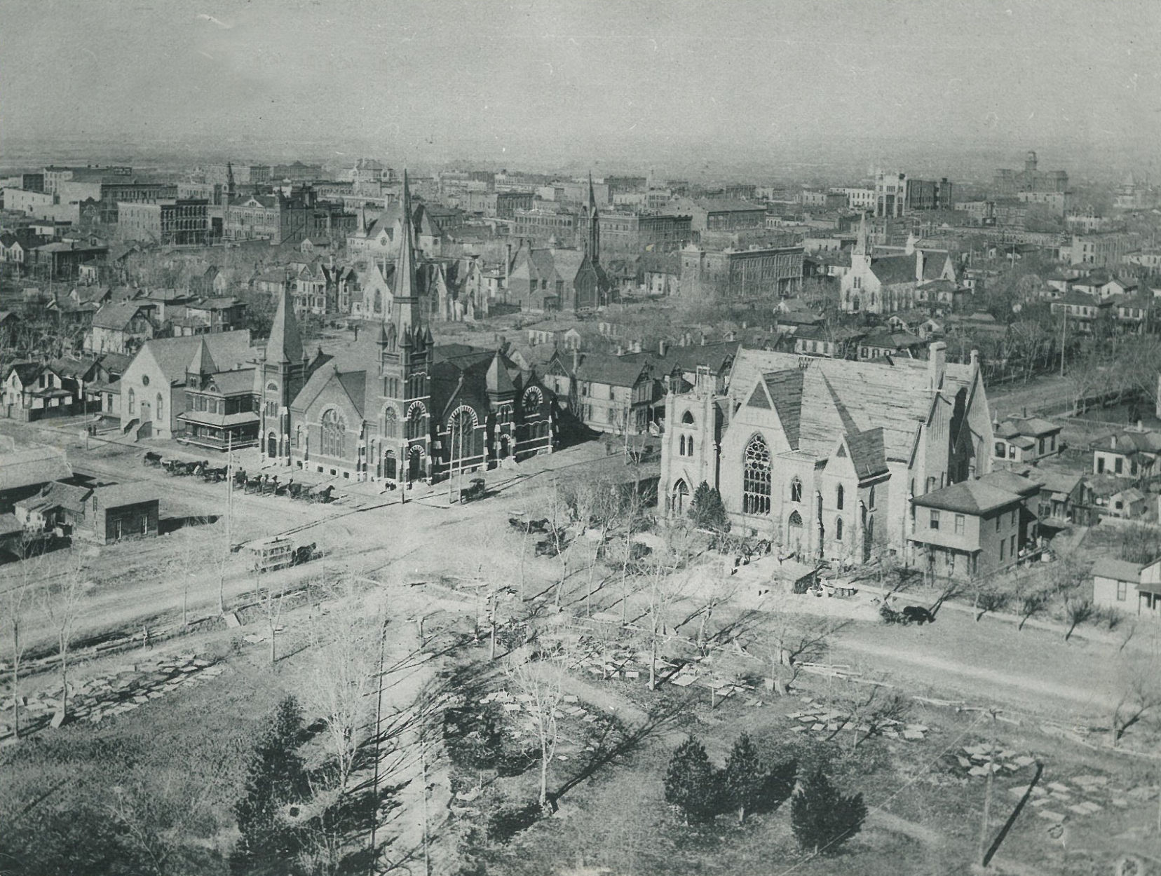 Aerial view of Lincoln churches in 1903